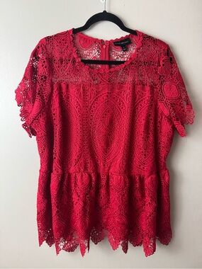 Lane Bryant Red Crochet Lace Peplum Plus Size Blouse Size 18